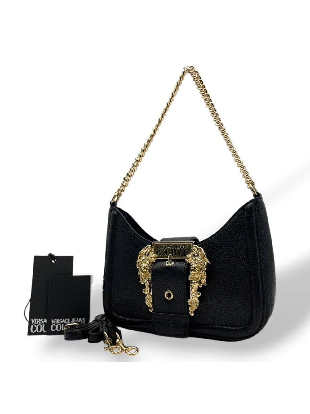 Versace Jeans Couture 2-Way Shoulder Bag Black Gold Chain Logo K8